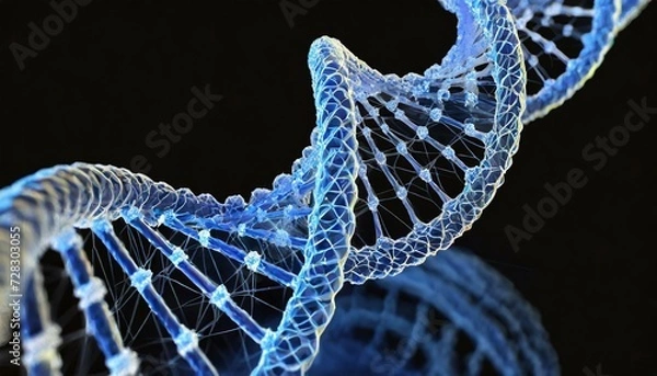 Obraz ヘリックスヒトDNA構造　青のイメージ　黒い背景
