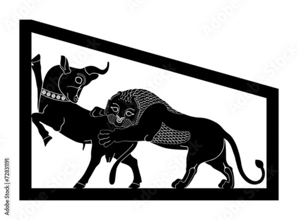 Obraz Persepolis Lion & Bull Combat Silhouette