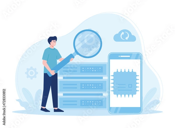 Fototapeta backup and analysis big data concept flat illustration