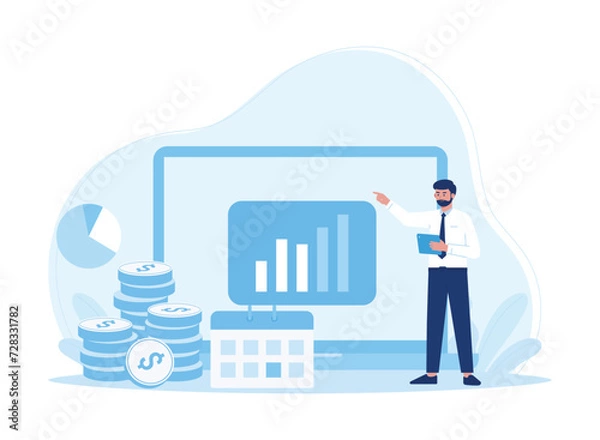 Fototapeta an investor monitors the growth of the report chart concept flat illustration