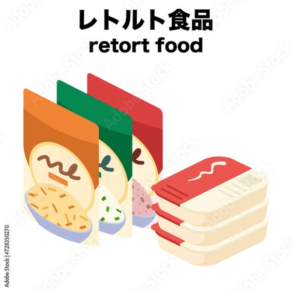 Fototapeta アイソメトリックで描いたレトルト食品のイラスト