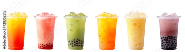 Obraz Assorted tapioka bubble tea flavors isolated on white or transparent background.