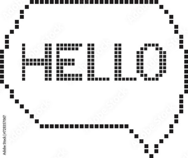 Fototapeta Pixel art speech bubble with a hello sign. Retro nostalgia computer communication dialogue. Isolated. Tech message. Speech tag.