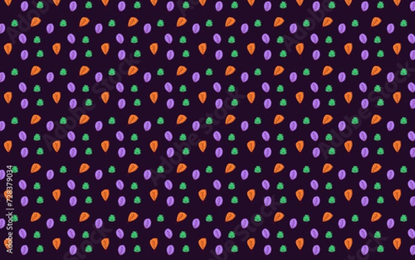 Fototapeta Ready to use nature pattern background or texture. Contains colorful leaves. Colorful variant. Orange, purple, and green, in dark backdrop.