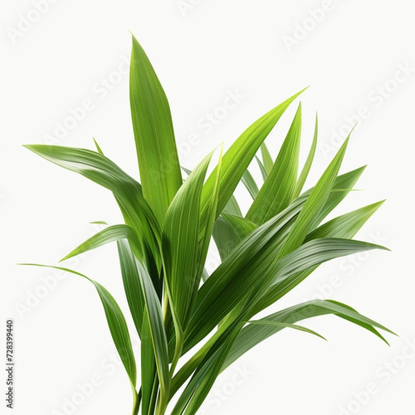 Obraz Flat lay (top view) of Fresh green pandan leaves isolated on white background.