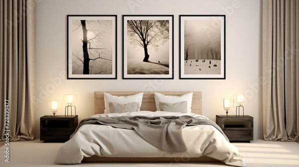 Fototapeta Bedroom design with decorated walls