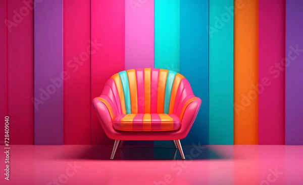 Obraz chair in the front of a color stripe wall