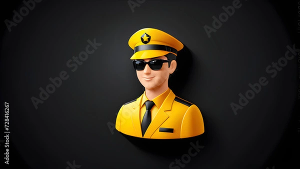 Fototapeta employee 3d icon vector clipart isolated on a black background. portrait of an engineer or worker, professional worker. portrait of a pilot in uniform