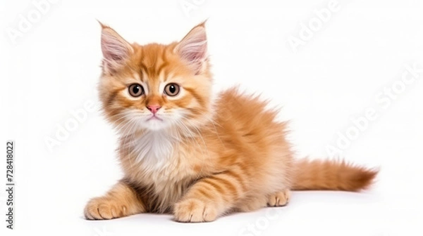 Fototapeta Cute cat on a white background. Copy space.