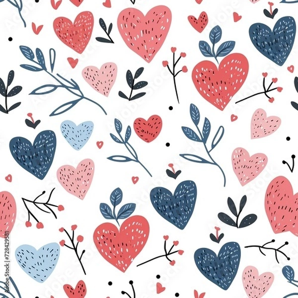 Fototapeta Seamless pattern: cute hearts, valentine's day. Generated ai