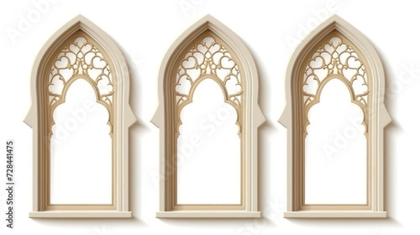 Fototapeta Set of ornate arabic window frames. 3d illustration