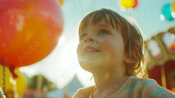 Fototapeta Joyful child in an amusement park