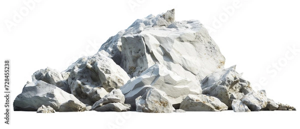 Fototapeta A mountain of rocks isolated on a white background, landscape in the snow