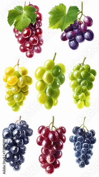 Obraz Grapes isolated on a white background. Flat lay, top view .