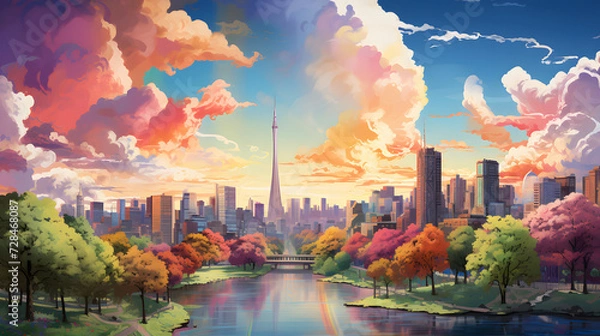 Obraz Dramatic Sunset Over Urban Park