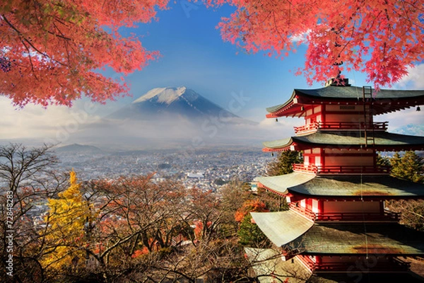 Obraz Mt. Fuji z jesiennymi kolorami w Japonii.