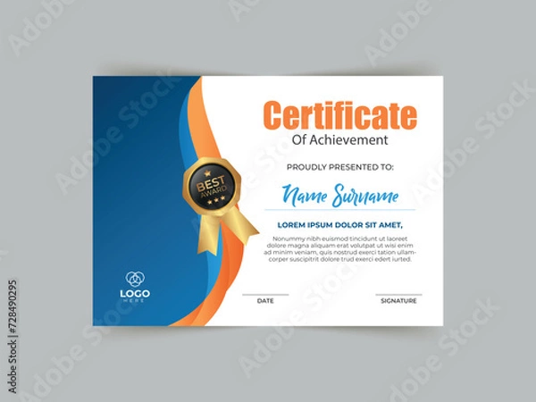 Fototapeta Vector clean and simple Certificate design template