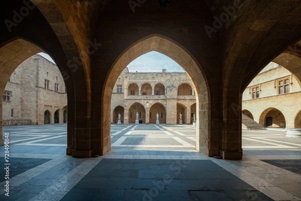 Obraz The city of Rhodes, the island of Rhodes, Greece, part of the Palace of the Grand Masters. This powerful castle was the seat of the Order of St. John, who conquered Rhodes in 1309