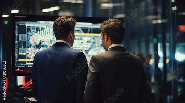 Fototapeta IT specialists confer at a meeting and discuss news in the computer industry