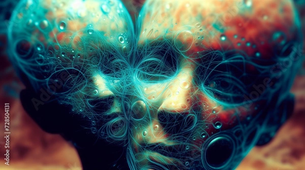 Fototapeta Mystical Embrace of Souls - Abstract Portraits with Cosmic Resonance - Surreal Representation of Spiritual Awakening & Enlightenment - Cosmic Dreamscape - Ethereal Awakening