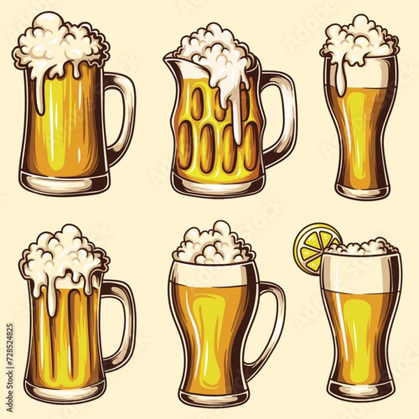 Obraz Glass lager beer set collection vector illustration for your company or brand
