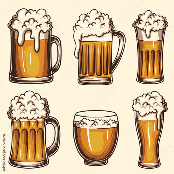 Obraz Glass pilsner beer set collection vector illustration for your company or brand