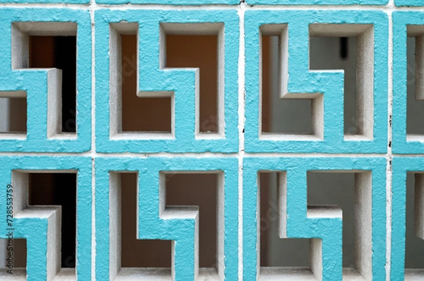 Fototapeta Mediterranean Tiles in Turquoise and White.