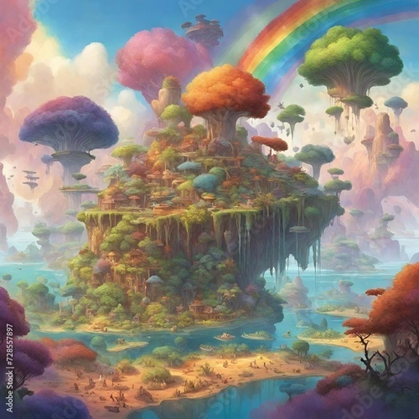 Fototapeta Otherworldly underwater kingdom with luminescent sea creatures and coral castles, hidden in the depths of the ocean.