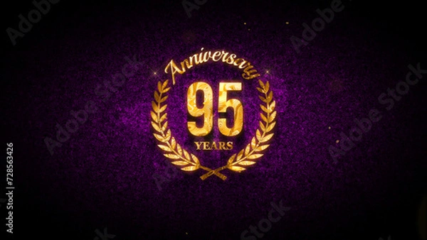 Fototapeta Luxury 95 years Anniversary Laurel Wreath Label Gold Texture On Dark Purple Shiny Micro Turbulence Waves Grainy Pattern Texture Effect Background