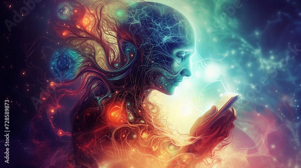 Fototapeta Illuminated Mind: Spiritual Awakening & Enlightenment - Digital Art Reflecting Knowledge, Consciousness & Ethereal Insight.