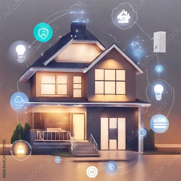Fototapeta Smart home automation system controlling lights, temperature, and security - 1
