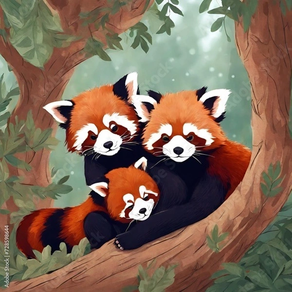 Fototapeta arable red pandas cuddled up in a cozy tree hollow