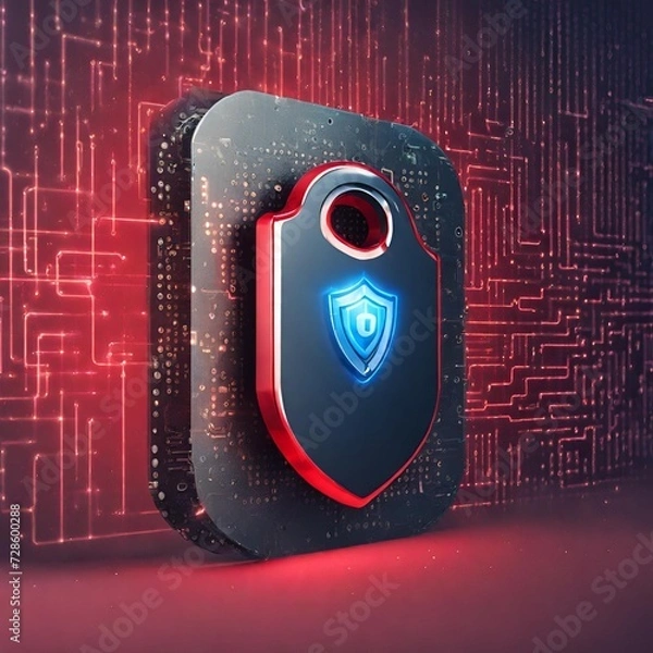 Fototapeta Cybersecurity concept with a digital lock and protective shield