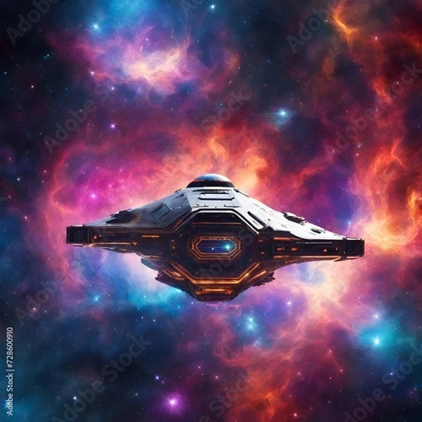 Fototapeta Galactic journey through a vibrant nebula with futuristic spacecraft - 1