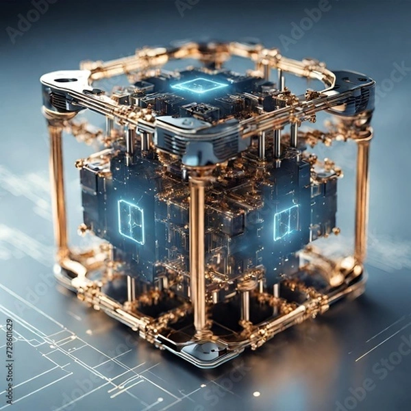 Obraz Quantum computing concept with futuristic quantum bits (qubits)