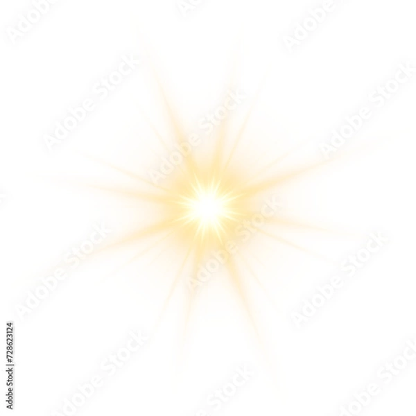 Obraz Gold star illustration. Sparkle sun light transparent design element.