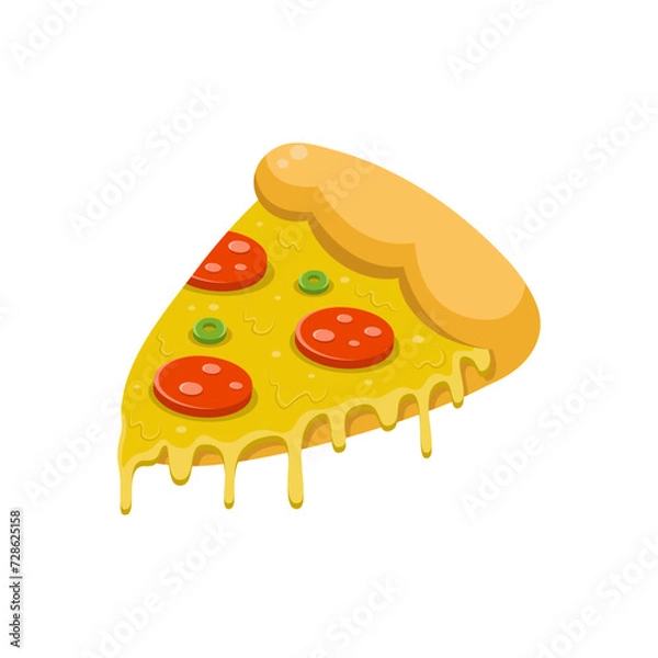Fototapeta Street food menu item with a slice of pizza on white background. Realistic vector detailed illustration.