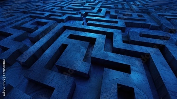 Obraz Abstract blue labyrinth background, complexity and difficulties abstract blue backdrop
