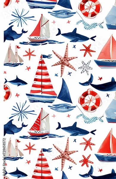 Fototapeta Generative AI illustration of background of nautical motifs