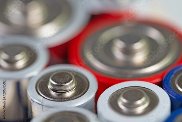 Fototapeta Batterien und Akkus in einer Nahaufnahme