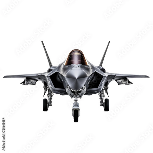 Obraz Aerial Dominance: F-35 Fighter Jet isolated on transparent and white background. Ideal for use in advertising. Generative AI