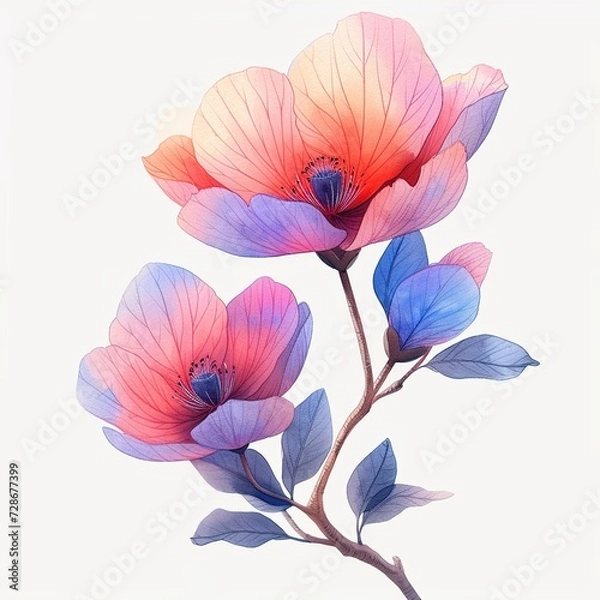 Fototapeta watercolor flowers, illustrations in handmade watercolor style on a white background, generative ai	
