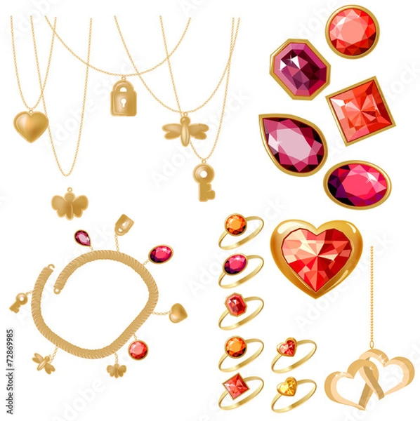 Fototapeta Set with rings, gems and bracelet