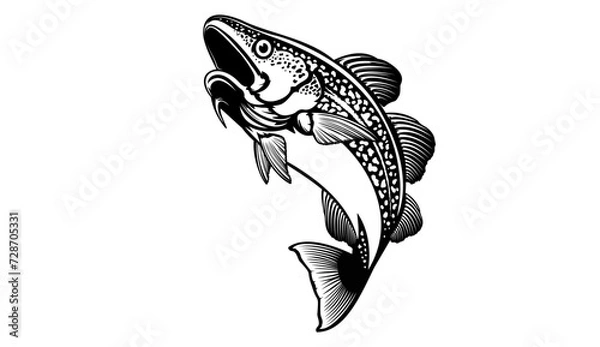 Fototapeta Cod fish logo design. Cod fish emblem. Fishing theme illustration. Fish Isolated on white.
