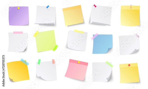 Fototapeta Paper notes. white stickers or notepad pages with curled corners. Empty blanks for messages. Realistic  mock up.