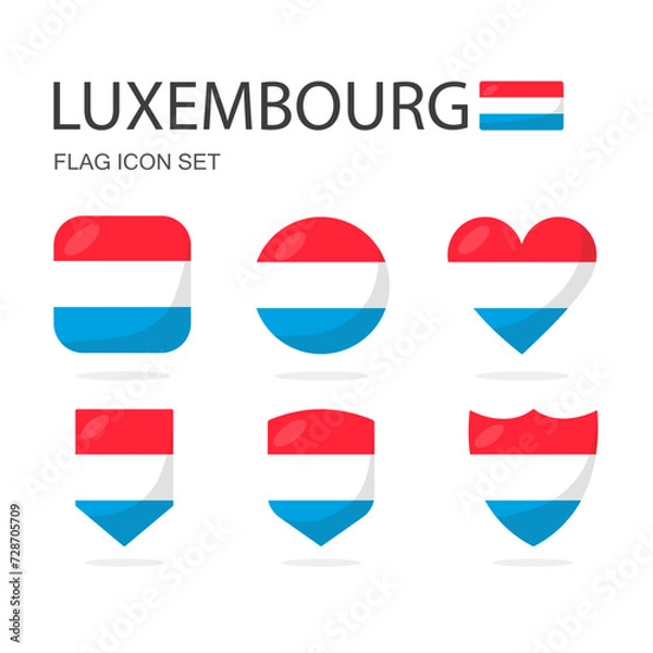 Obraz Luxembourg 3d flag icons of 6 shapes all isolated on white background.