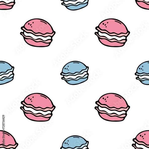 Fototapeta Colorful macaroons seamless pattern background. Vector illustration