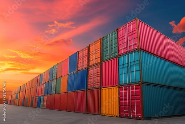 Fototapeta Shipping containers at sunset