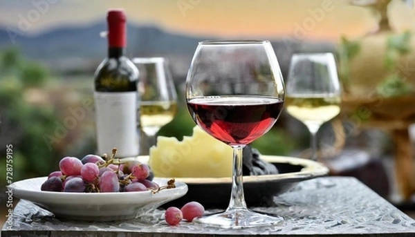 Fototapeta Generated image of wine tasting and a glass of red and white wines 