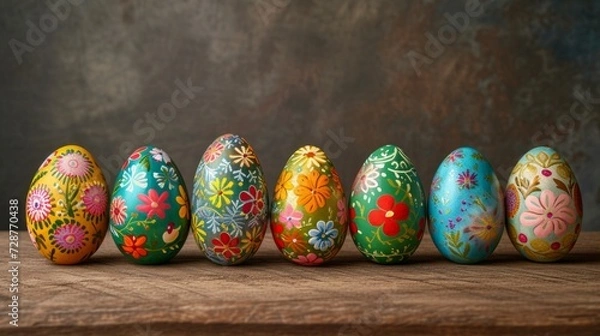 Fototapeta An enchanting Easter egg display showcasing intricate hand-painted designs and patterns